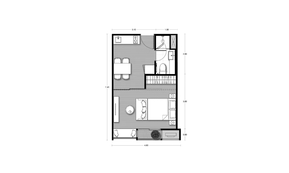 Condominium floor plan, 1 bedroom in Noble Form Thonglor No. 11012